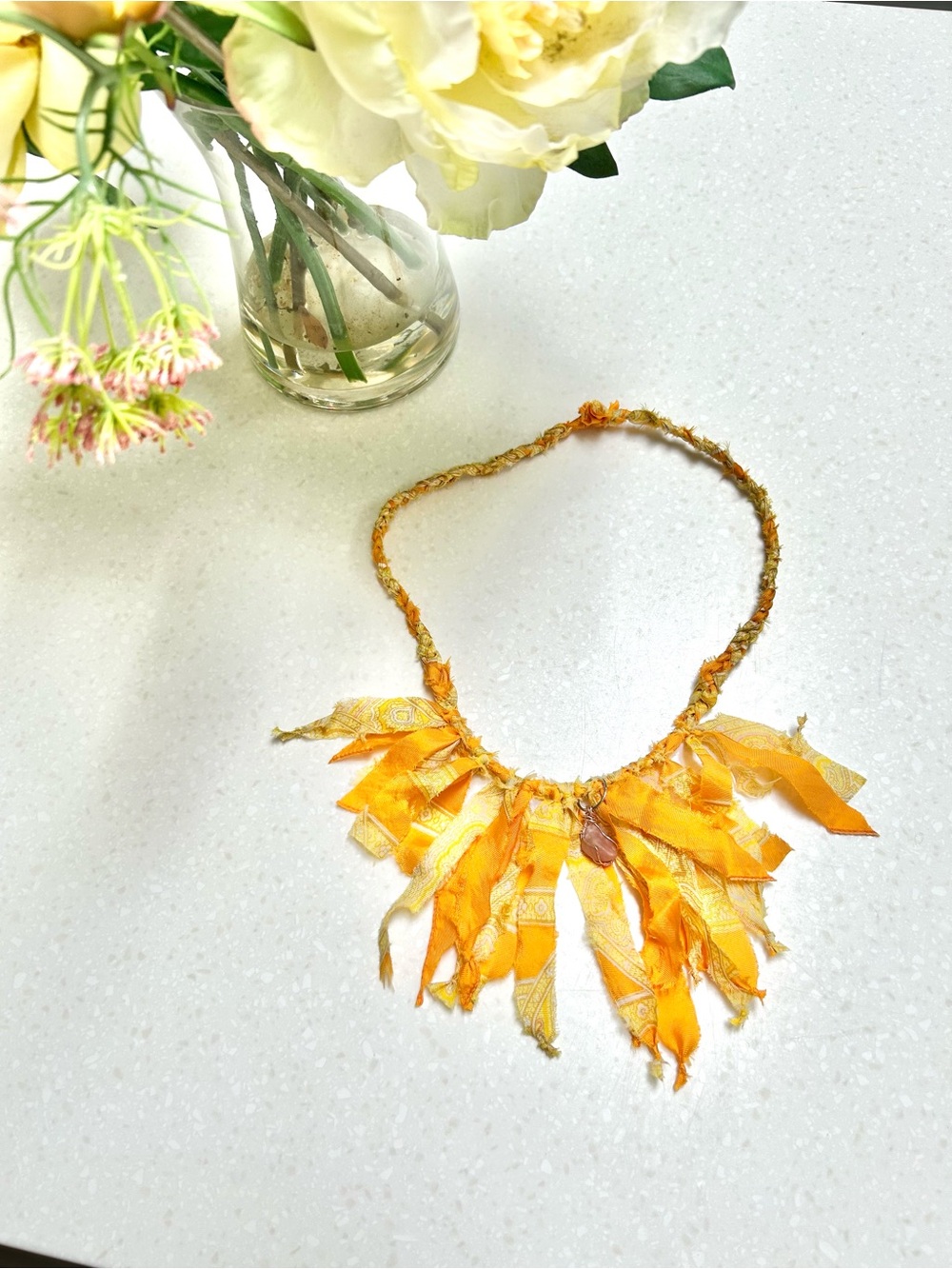 Silk Fringe rustic boho Necklace w hippy resort vacay shabby chic vibe